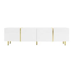 High-gloss TV Cabinet with 4 Soft-close Doors, Generous MDF Storage, Durable TV Stand for Elegant Living Room, 170L x 35W x 46H cm, White - Aosom UK - thumbnail 2