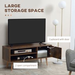 HOMCOM TV Unit Cabinet for TVs up to 55 Inches, TV Stand with Cupboard and Storage Shelves, Cable Holes for Living Room, Brown - Aosom UK - thumbnail 4