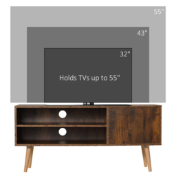 HOMCOM TV Unit Cabinet for TVs up to 55 Inches, TV Stand with Cupboard and Storage Shelves, Cable Holes for Living Room, Brown - Aosom UK - thumbnail 7