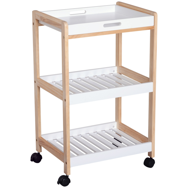 HOMCOM 3-Tier Mobile Kitchen Trolley Cart Storage Shelves Rack Rolling Wheels White 46 x 35 x 74.5 cm - image 1