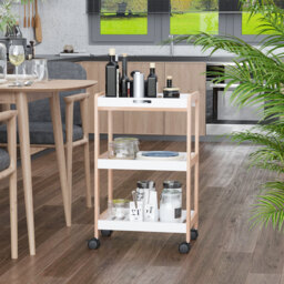 HOMCOM 3-Tier Mobile Kitchen Trolley Cart Storage Shelves Rack Rolling Wheels White 46 x 35 x 74.5 cm - thumbnail 2