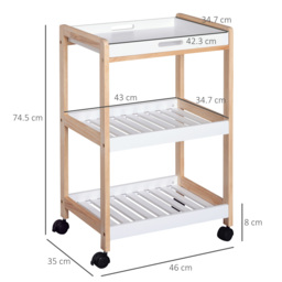 HOMCOM 3-Tier Mobile Kitchen Trolley Cart Storage Shelves Rack Rolling Wheels White 46 x 35 x 74.5 cm - thumbnail 3