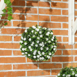 HOMCOM Set of 2 Decorative Artificial Plants, UV-protected Artificial Plant Topiary Rose Balls, Fake Plants for Home Indoor outdoor Decor, 28cm, White - thumbnail 8