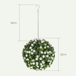 HOMCOM Set of 2 Decorative Artificial Plants, UV-protected Artificial Plant Topiary Rose Balls, Fake Plants for Home Indoor outdoor Decor, 28cm, White - thumbnail 3