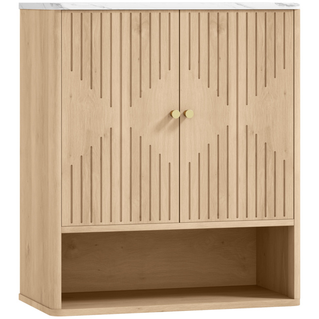 HOMCOM Bathroom Wall Cabinet with Adjustable Shelf - Oak - image 1