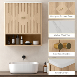 HOMCOM Bathroom Wall Cabinet with Adjustable Shelf - Oak - thumbnail 6