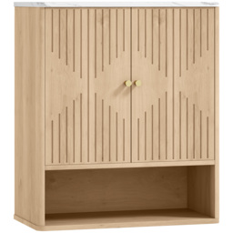 HOMCOM Bathroom Wall Cabinet with Adjustable Shelf - Oak - thumbnail 1