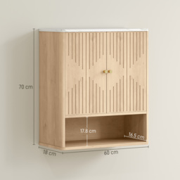 HOMCOM Bathroom Wall Cabinet with Adjustable Shelf - Oak - thumbnail 3