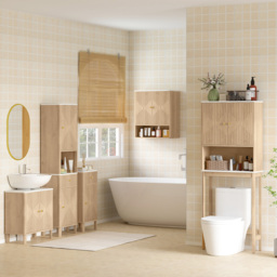 HOMCOM Bathroom Wall Cabinet with Adjustable Shelf - Oak - thumbnail 8