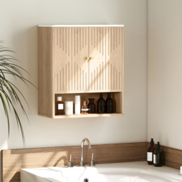 HOMCOM Bathroom Wall Cabinet with Adjustable Shelf - Oak - thumbnail 9