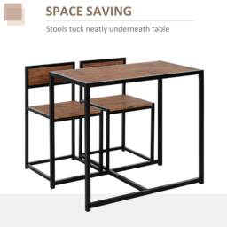 HOMCOM 3 Pcs Dining Table and Chairs Set w/ Industrial Design, Steel Frame, MDF Panels, Table Set for Living Room, Bar, Rustic Brown - Aosom UK - thumbnail 7