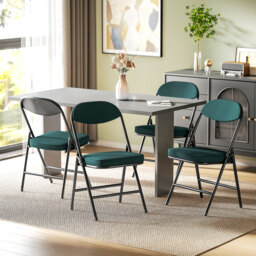 HOMCOM Set of Four Folding Corduroy Seat Chairs - Blue - thumbnail 2