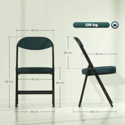 HOMCOM Set of Four Folding Corduroy Seat Chairs - Blue - thumbnail 3