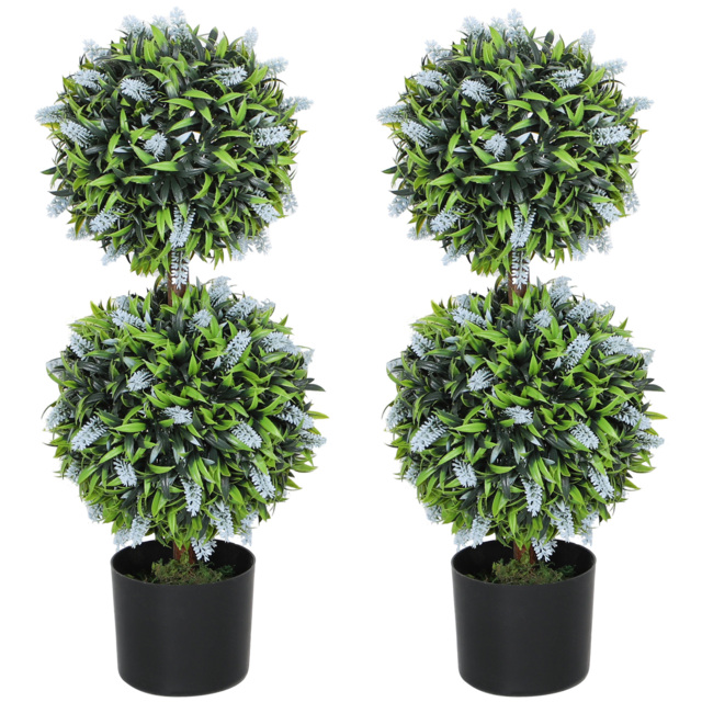 HOMCOM Set of 2 Decorative Artificial Plants Ball Trees with Lavender Flowers in Pot Fake Plants for Home Indoor Outdoor Decor, 70cm, Blue - image 1