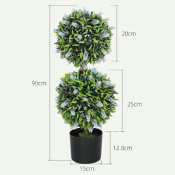 HOMCOM Set of 2 Decorative Artificial Plants Ball Trees with Lavender Flowers in Pot Fake Plants for Home Indoor Outdoor Decor, 70cm, Blue - thumbnail 3