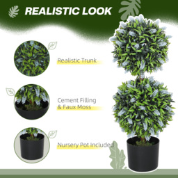 HOMCOM Set of 2 Decorative Artificial Plants Ball Trees with Lavender Flowers in Pot Fake Plants for Home Indoor Outdoor Decor, 70cm, Blue - thumbnail 4