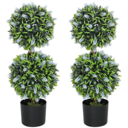 HOMCOM Set of 2 Decorative Artificial Plants Ball Trees with Lavender Flowers in Pot Fake Plants for Home Indoor Outdoor Decor, 70cm, Blue