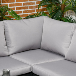 Outsunny 4 Piece Garden Furniture Set Metal Sofa Set w/ Tempered Glass Coffee Table, Conversational Corner Sofa Loveseat w/Padded Cushions Light Grey - Aosom UK - thumbnail 9