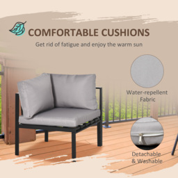Outsunny 4 Piece Garden Furniture Set Metal Sofa Set w/ Tempered Glass Coffee Table, Conversational Corner Sofa Loveseat w/Padded Cushions Light Grey - Aosom UK - thumbnail 7