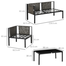 Outsunny 4 Piece Garden Furniture Set Metal Sofa Set w/ Tempered Glass Coffee Table, Conversational Corner Sofa Loveseat w/Padded Cushions Light Grey - Aosom UK - thumbnail 3