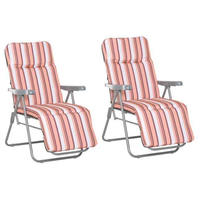 Outsunny Set of 2 Garden Sun Lounger Outdoor Reclining Seat Cushioned Seat Foldable Adjustable Recliner Orange and White - image 1