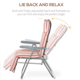 Outsunny Set of 2 Garden Sun Lounger Outdoor Reclining Seat Cushioned Seat Foldable Adjustable Recliner Orange and White - thumbnail 4