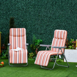 Outsunny Set of 2 Garden Sun Lounger Outdoor Reclining Seat Cushioned Seat Foldable Adjustable Recliner Orange and White - thumbnail 2