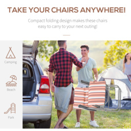 Outsunny Set of 2 Garden Sun Lounger Outdoor Reclining Seat Cushioned Seat Foldable Adjustable Recliner Orange and White - thumbnail 6