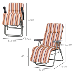 Outsunny Set of 2 Garden Sun Lounger Outdoor Reclining Seat Cushioned Seat Foldable Adjustable Recliner Orange and White - thumbnail 3