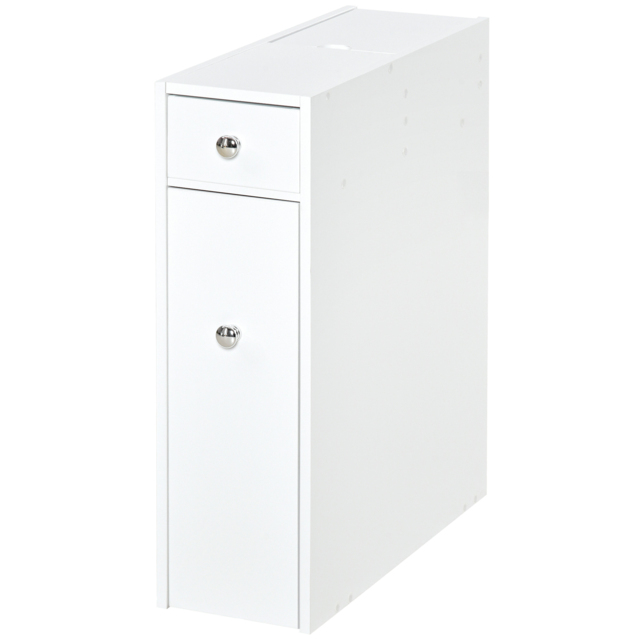 HOMCOM Slim Freestanding Bathroom Cabinet with Toilet Paper Holder, Wooden Cupboard, Durable & Stylish, White - Aosom UK - image 1