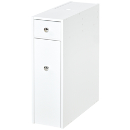 HOMCOM Slim Freestanding Bathroom Cabinet with Toilet Paper Holder, Wooden Cupboard, Durable & Stylish, White - Aosom UK - thumbnail 1