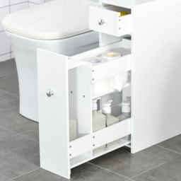 HOMCOM Slim Freestanding Bathroom Cabinet with Toilet Paper Holder, Wooden Cupboard, Durable & Stylish, White - Aosom UK - thumbnail 9