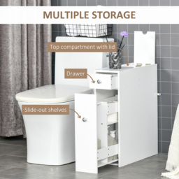 HOMCOM Slim Freestanding Bathroom Cabinet with Toilet Paper Holder, Wooden Cupboard, Durable & Stylish, White - Aosom UK - thumbnail 5