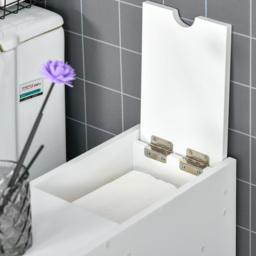 HOMCOM Slim Freestanding Bathroom Cabinet with Toilet Paper Holder, Wooden Cupboard, Durable & Stylish, White - Aosom UK - thumbnail 8