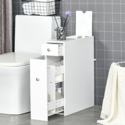 HOMCOM Slim Freestanding Bathroom Cabinet with Toilet Paper Holder, Wooden Cupboard, Durable & Stylish, White - Aosom UK - thumbnail 7