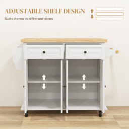 HOMCOM Rolling Kitchen Island Storage Trolley with Rubber Wood Top & Drawers for Dining Room, Cream White - thumbnail 5