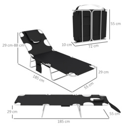 Outsunny Foldable Sun Lounger Set of 2, Beach Chaise Lounges w/ Reading Hole, Arm Slots, 5-Position Adjustable Backrest, Side Pocket - Aosom UK - thumbnail 3