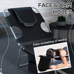 Outsunny Foldable Sun Lounger Set of 2, Beach Chaise Lounges w/ Reading Hole, Arm Slots, 5-Position Adjustable Backrest, Side Pocket - Aosom UK - thumbnail 5