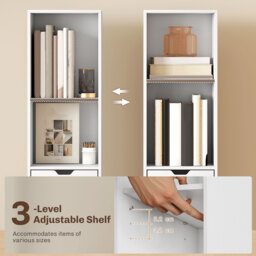 HOMCOM 6-Tier Bookcase, Tall Narrow Bookshelf with Drawer and Door - White - thumbnail 5