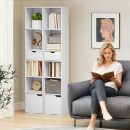 HOMCOM 6-Tier Bookcase, Tall Narrow Bookshelf with Drawer and Door - White - thumbnail 7