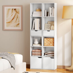 HOMCOM 6-Tier Bookcase, Tall Narrow Bookshelf with Drawer and Door - White - thumbnail 8