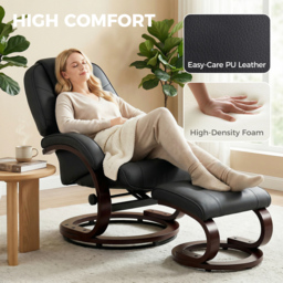 HOMCOM Swivel Recliner Chair with Footstool, PU Leather Recliner Armchair with Adjustable Back and Wood Frame, Black - thumbnail 7