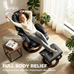 HOMCOM Swivel Recliner Chair with Footstool, PU Leather Recliner Armchair with Adjustable Back and Wood Frame, Black - thumbnail 6