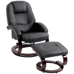 HOMCOM Swivel Recliner Chair with Footstool, PU Leather Recliner Armchair with Adjustable Back and Wood Frame, Black - thumbnail 1