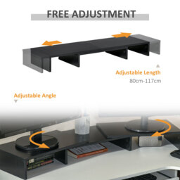 Vinsetto Dual Monitor Stand Riser with Adjustable Length and Angle, Screen Riser for Laptop, Computer, PC, Printer, TV, Black - Aosom UK - thumbnail 5