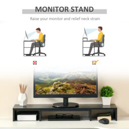 Vinsetto Dual Monitor Stand Riser with Adjustable Length and Angle, Screen Riser for Laptop, Computer, PC, Printer, TV, Black - Aosom UK - thumbnail 4