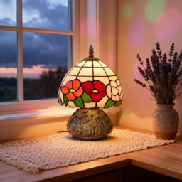HOMCOM Handcrafted Classic Stained Glass Bedside Lamp, Tiffany-Style Table Lamp with Sculpted Dragonfly Base, Multi-Coloured - thumbnail 8