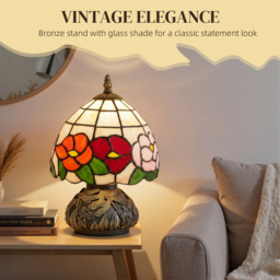 HOMCOM Handcrafted Classic Stained Glass Bedside Lamp, Tiffany-Style Table Lamp with Sculpted Dragonfly Base, Multi-Coloured - thumbnail 4
