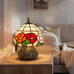 HOMCOM Handcrafted Classic Stained Glass Bedside Lamp, Tiffany-Style Table Lamp with Sculpted Dragonfly Base, Multi-Coloured - thumbnail 9