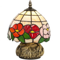 HOMCOM Handcrafted Classic Stained Glass Bedside Lamp, Tiffany-Style Table Lamp with Sculpted Dragonfly Base, Multi-Coloured - thumbnail 1
